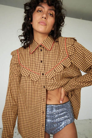 Checked Shirt With Tongues | Yellow/Brown Check